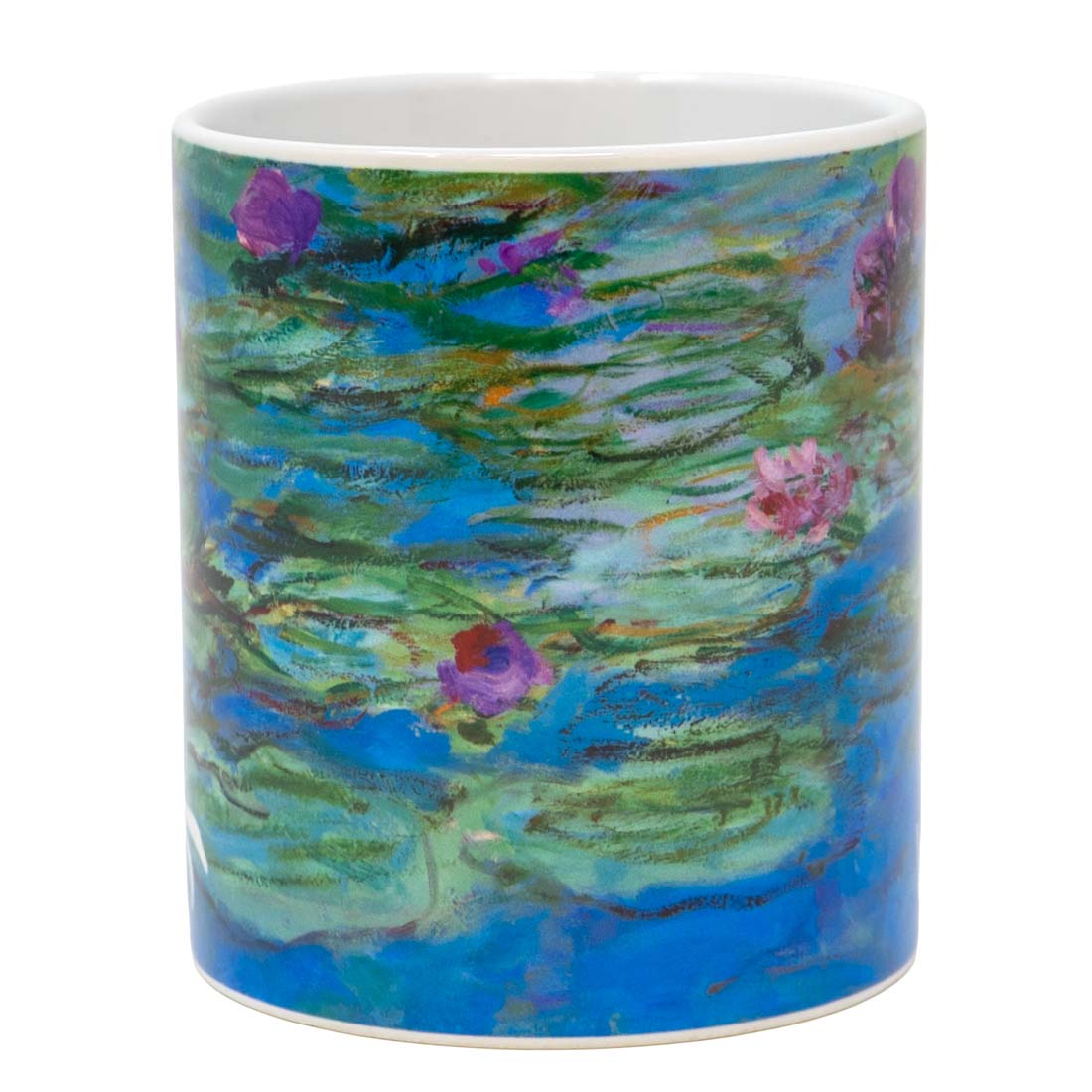Mug with Monet's 'Water Lilies' design on a white background