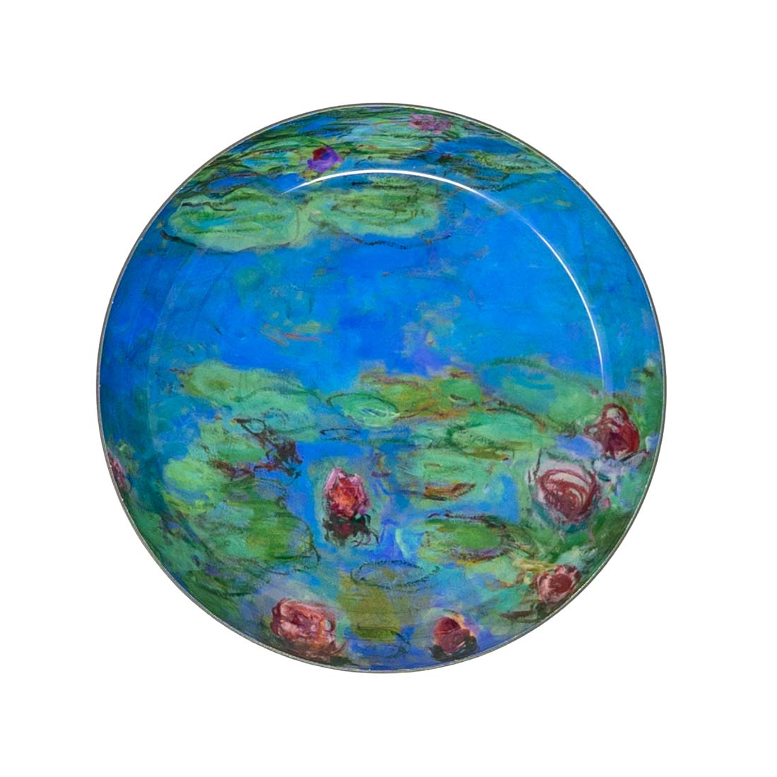 Decorative plate with a lily pond design on a white background