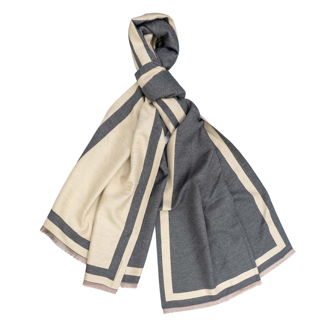 Gray and beige scarf on a white background