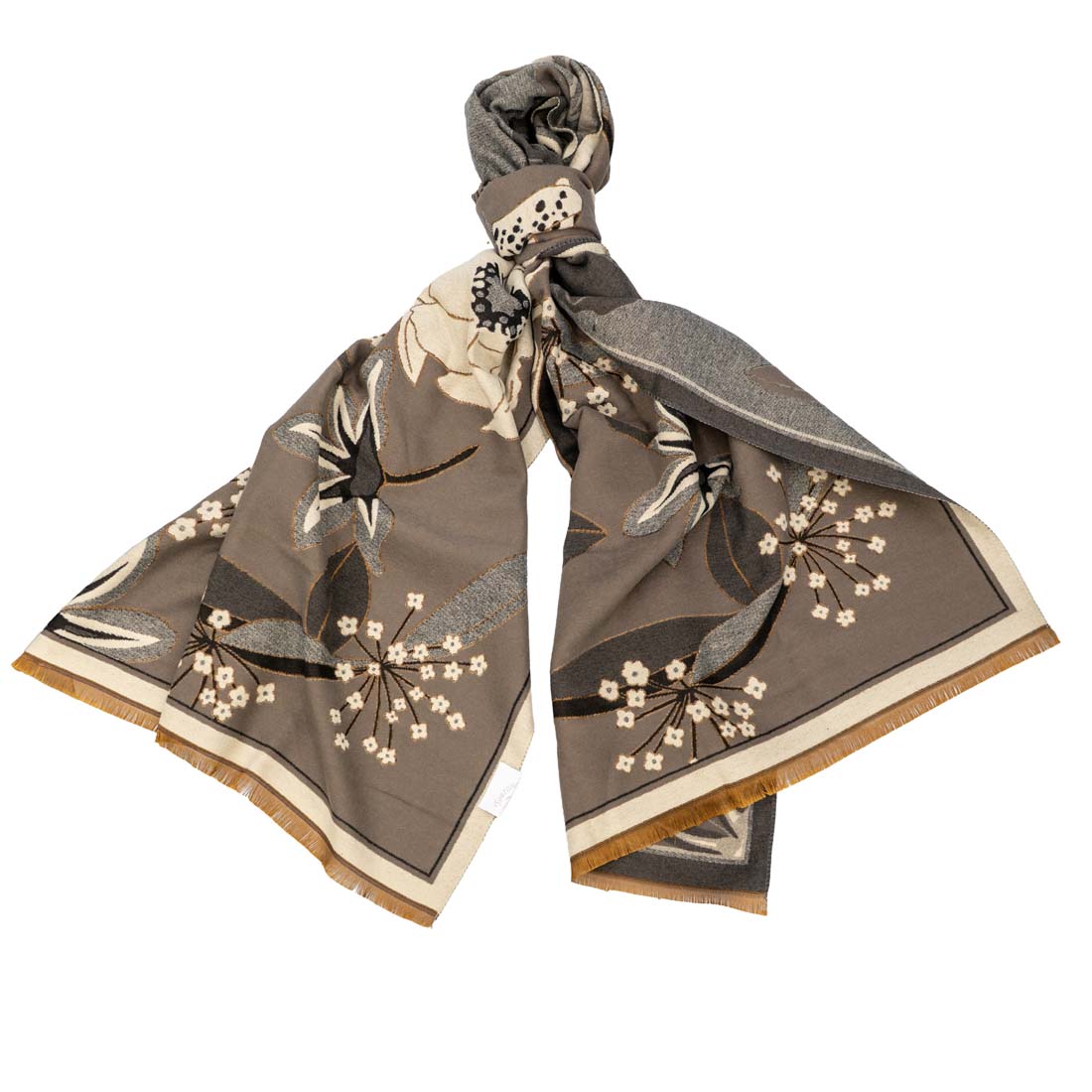 Decorative scarf with floral pattern on a white background