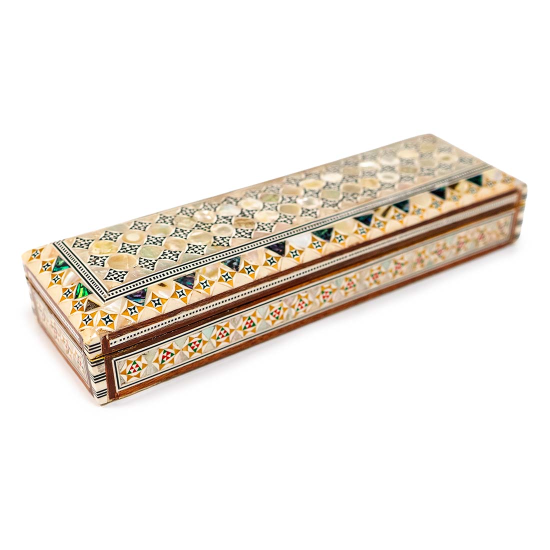Decorative box with intricate patterns on a white background