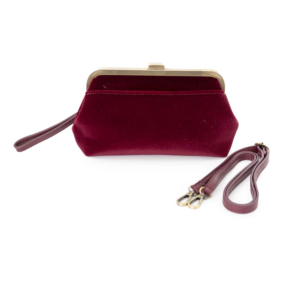 Burgundy Velvet Vivie Frame Lock Crossbody