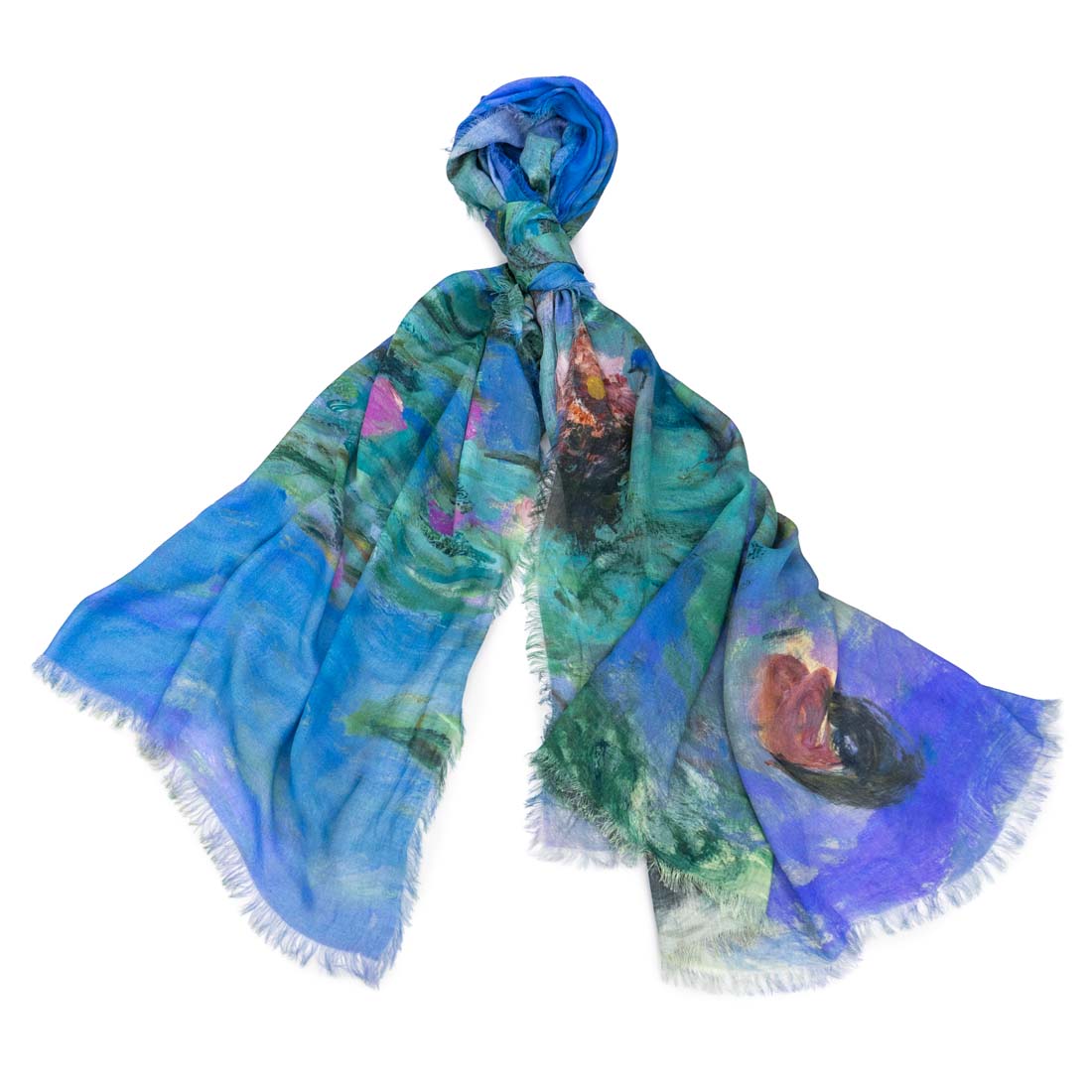 Colorful scarf with artistic design on a white background