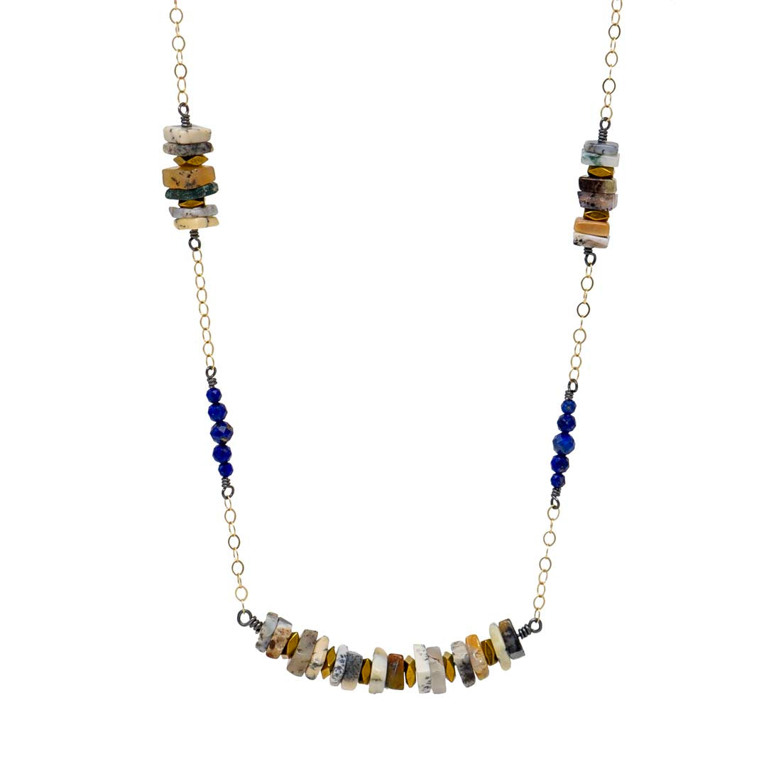 Dendritic Opal &amp; Lapis Bead Necklace