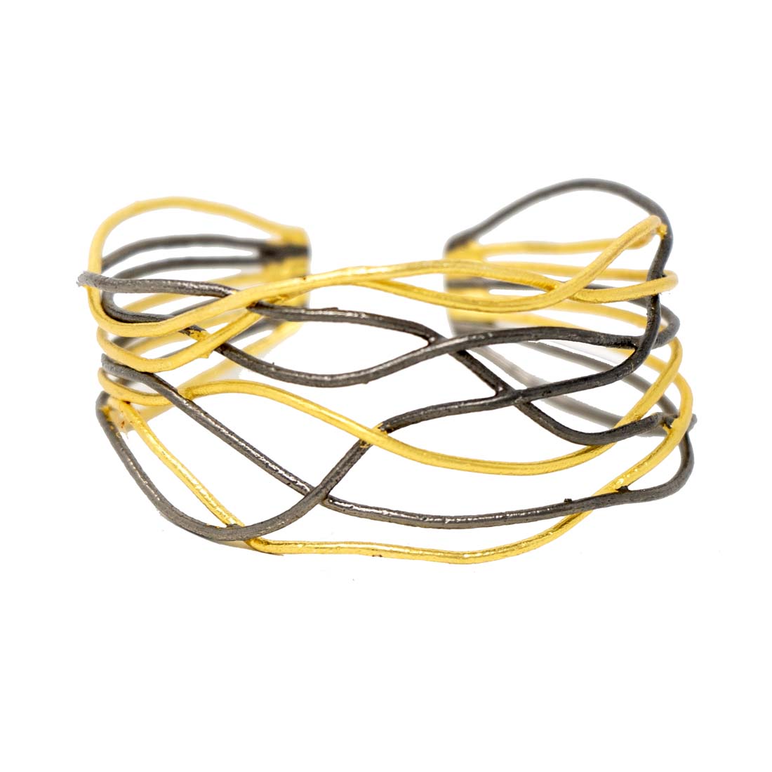 Gold-Plated &amp; Dark Rhodium Intertwined Wire Cuff