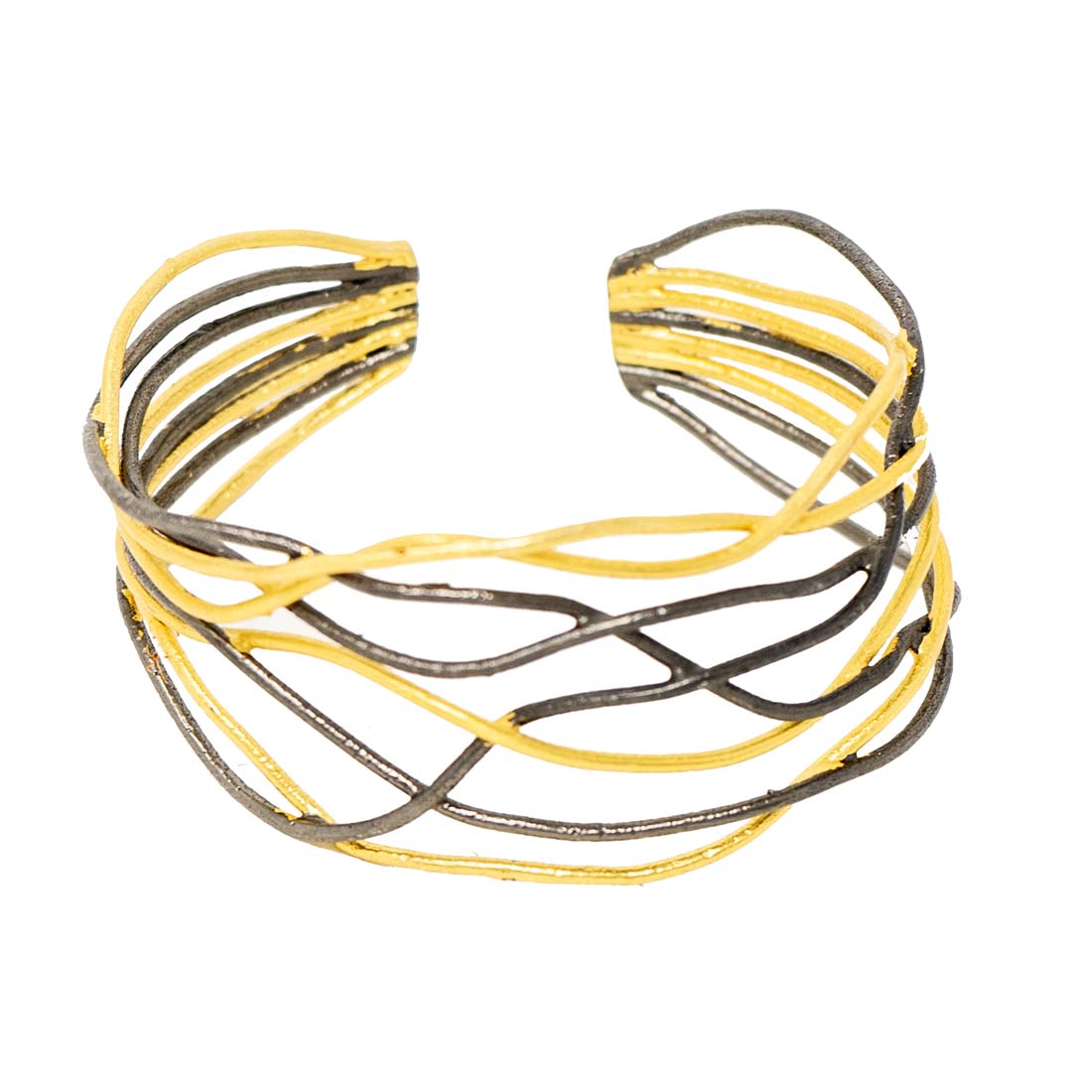 Gold-Plated &amp; Dark Rhodium Intertwined Wire Cuff