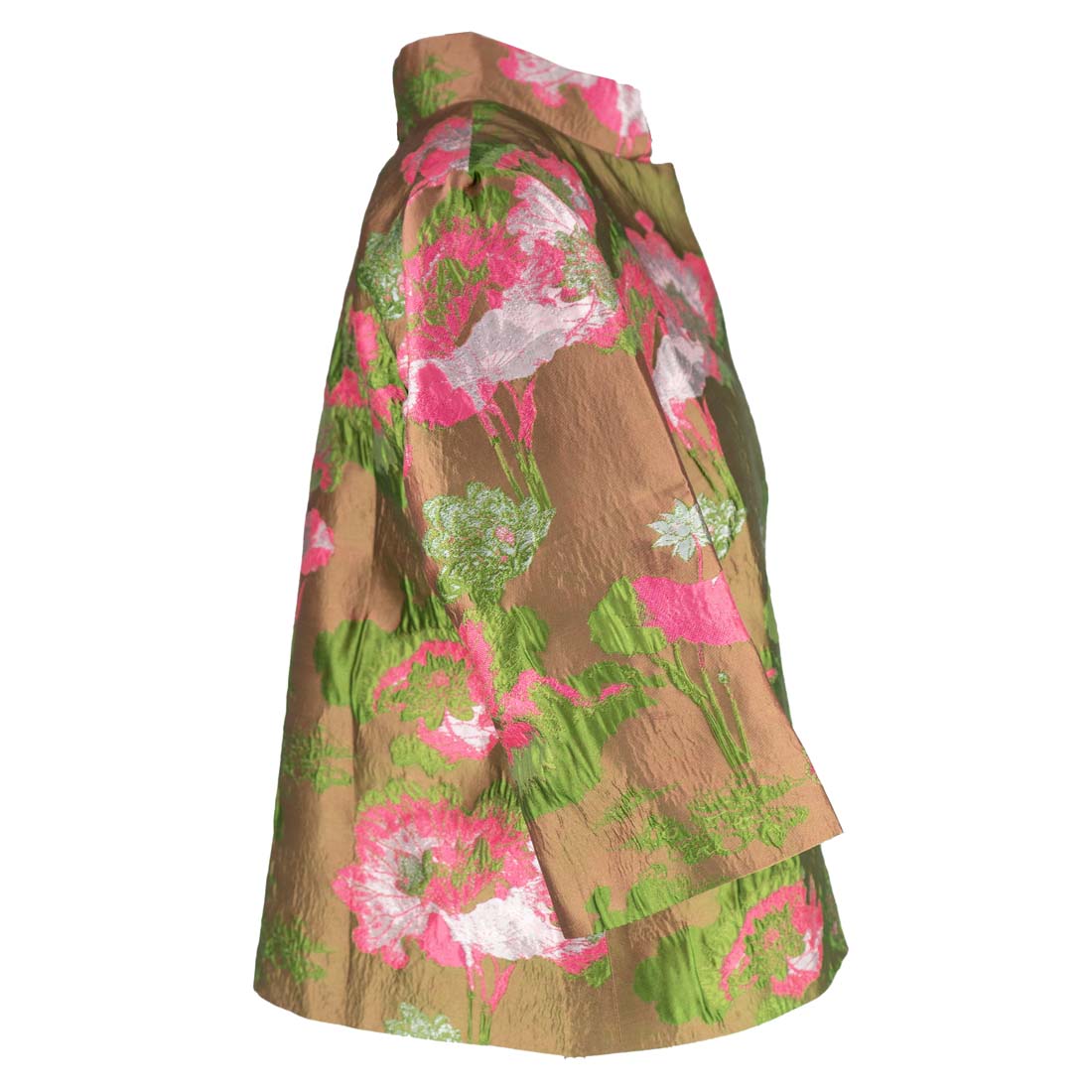 Metallic Flower Print Mandarin Collar Jacket