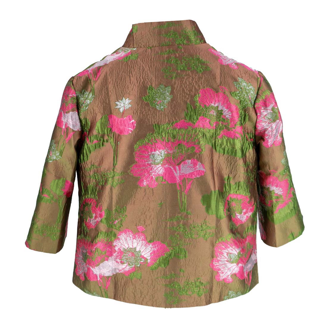 Metallic Flower Print Mandarin Collar Jacket
