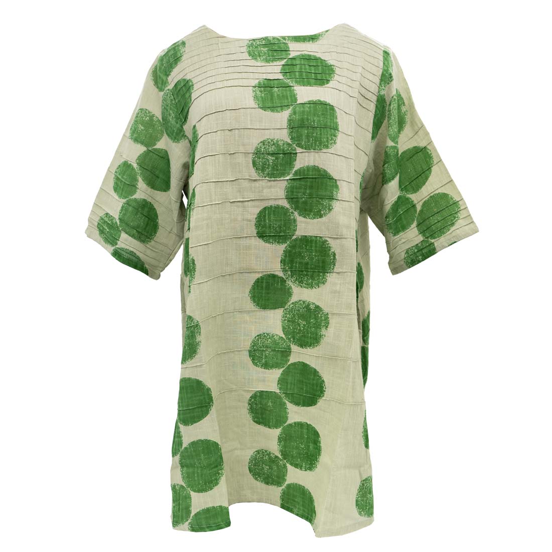 Green Bubble Print Pintuck Tunic