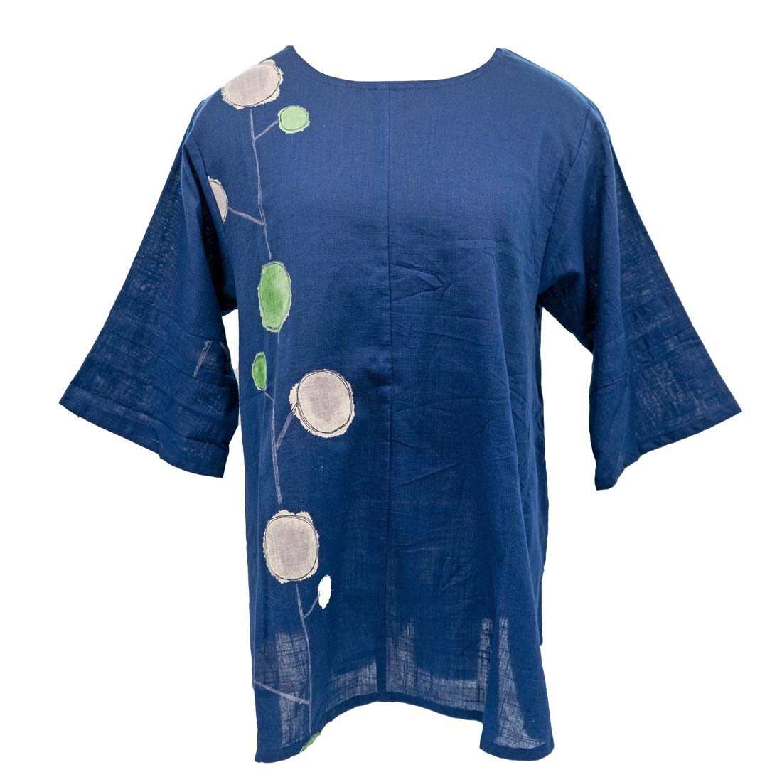 Dark Blue Pom-Pom Print Slit Back Pullover