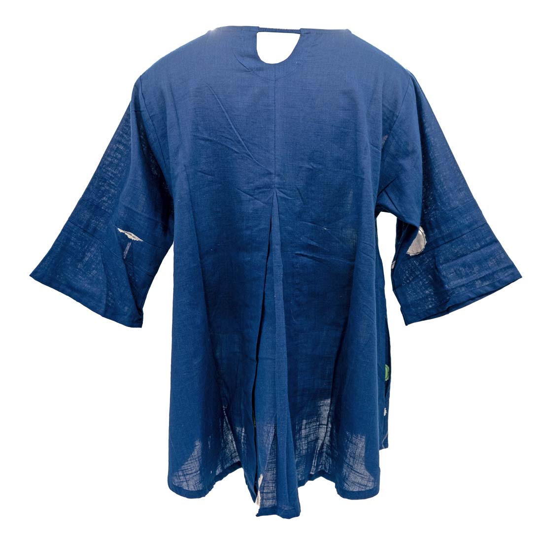 Dark Blue Pom-Pom Print Slit Back Pullover