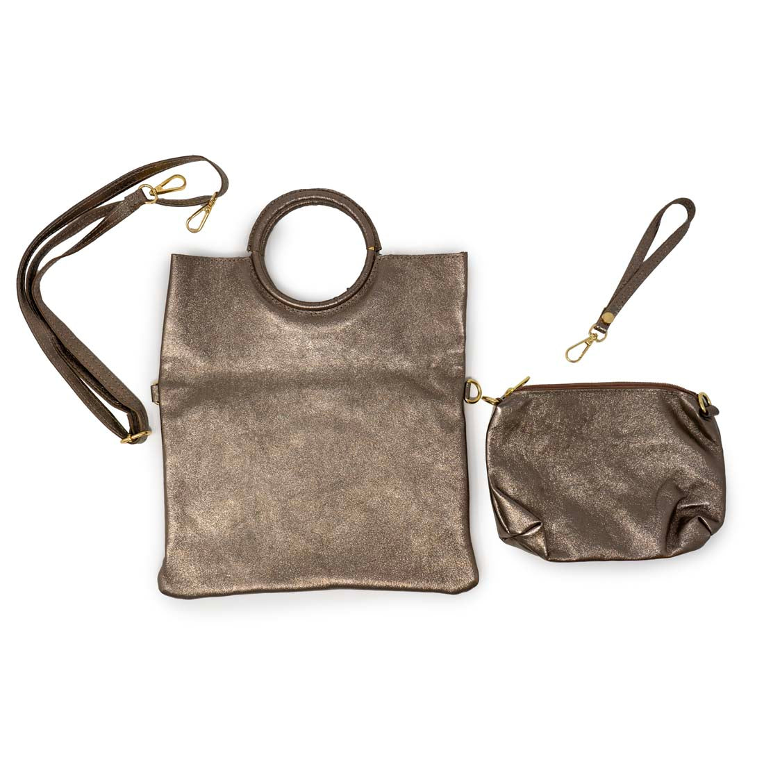Italian Metallic Leather Ring Hand Bag