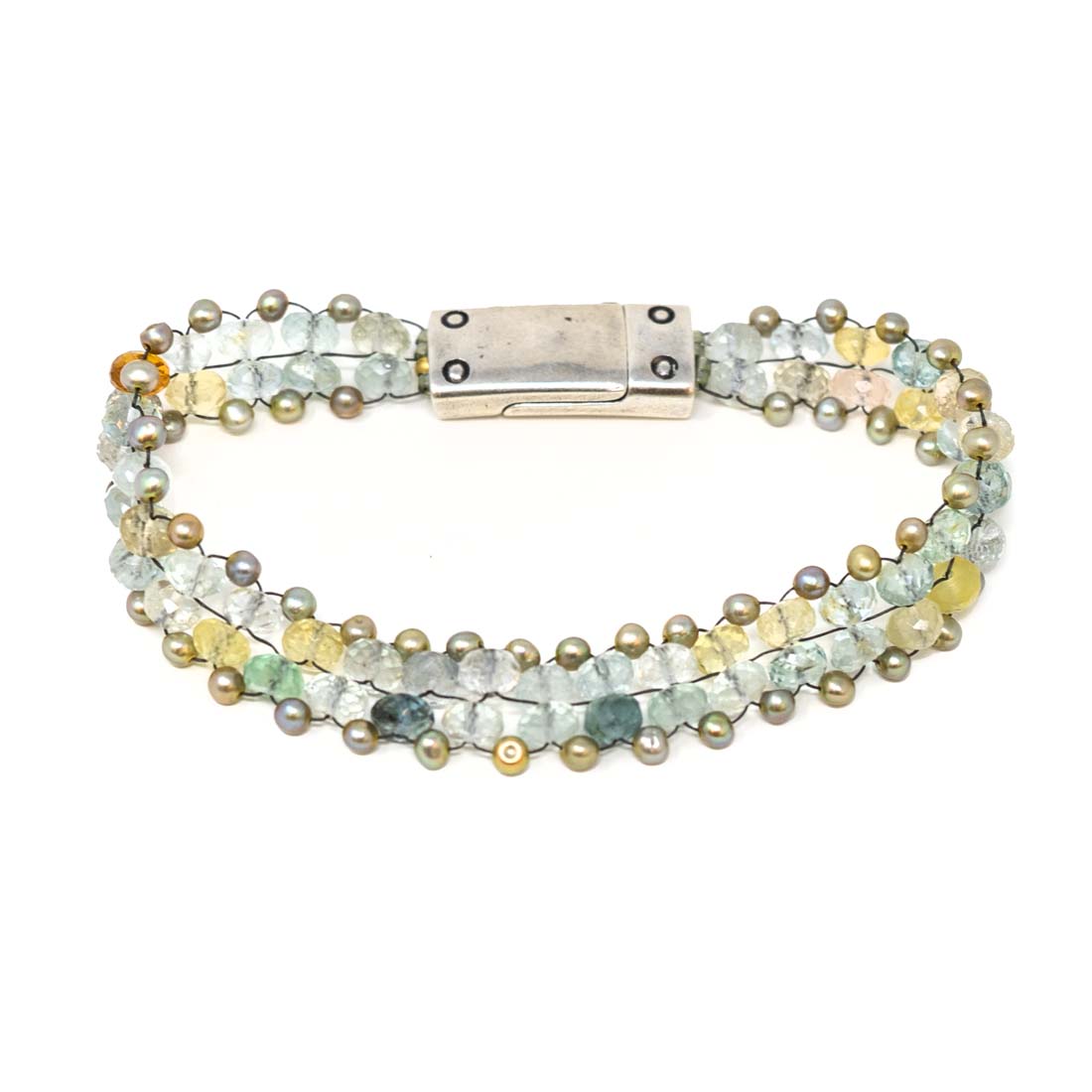 Shaded Aquamarine &amp; Pale Green Pearl Bracelet