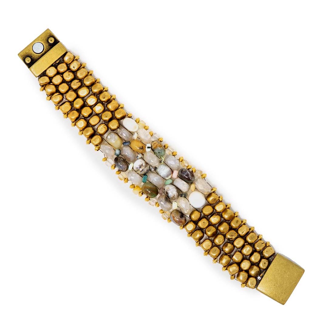 Peruvian Opal &amp; Brass Beaded Bracelet