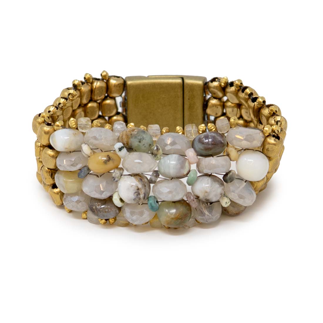 Peruvian Opal &amp; Brass Beaded Bracelet