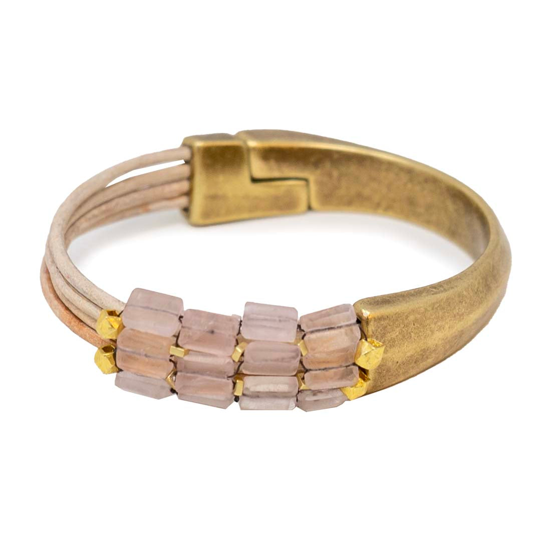Rose Quartz &amp; Leather Cuff