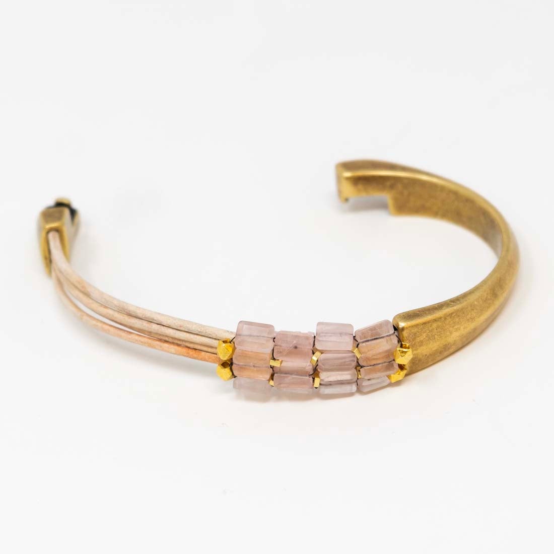 Rose Quartz &amp; Leather Cuff