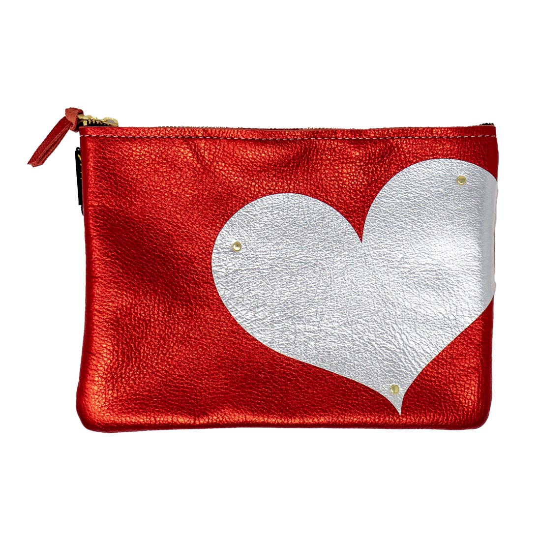 Silver Heart Ruby Metallic Leather Clutch