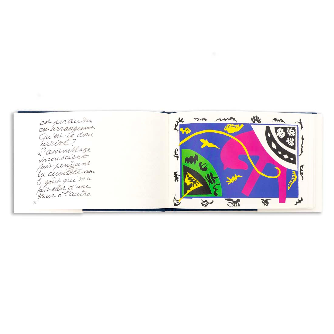 Cover of Henri Matisse's book 'Jazz', featuring a cut-out style design with bold black, blue, and yellow shapes, and the title and author's signature in bold.