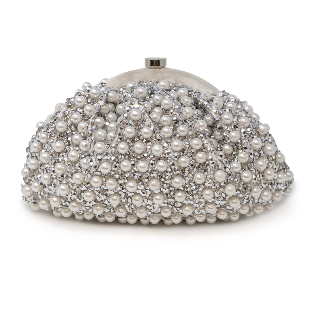 Pearl Beads &amp; Silver Sequins Santi Clutch