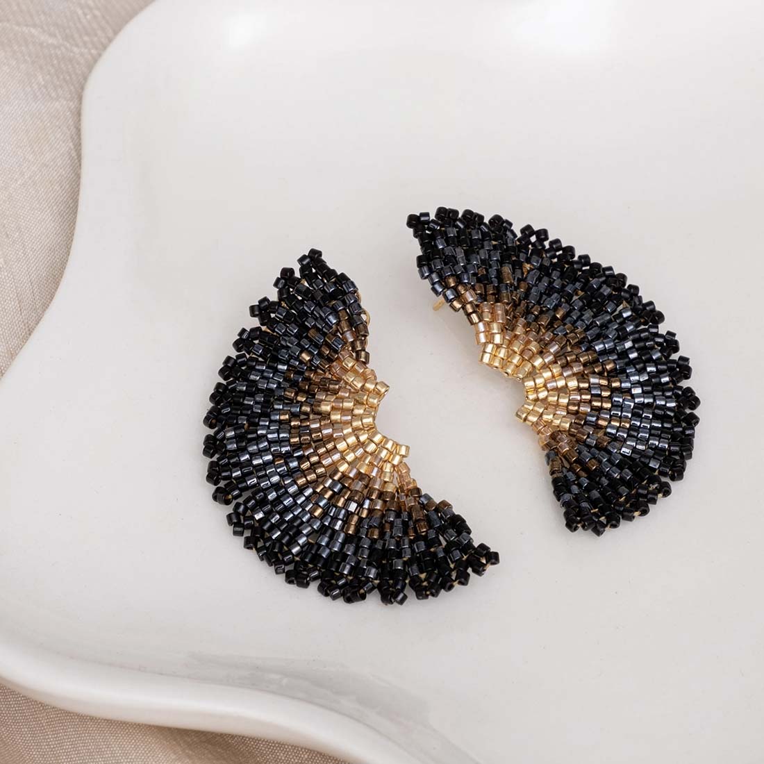 Handwoven Beaded Ginkgo Leaf Stud Earrings
