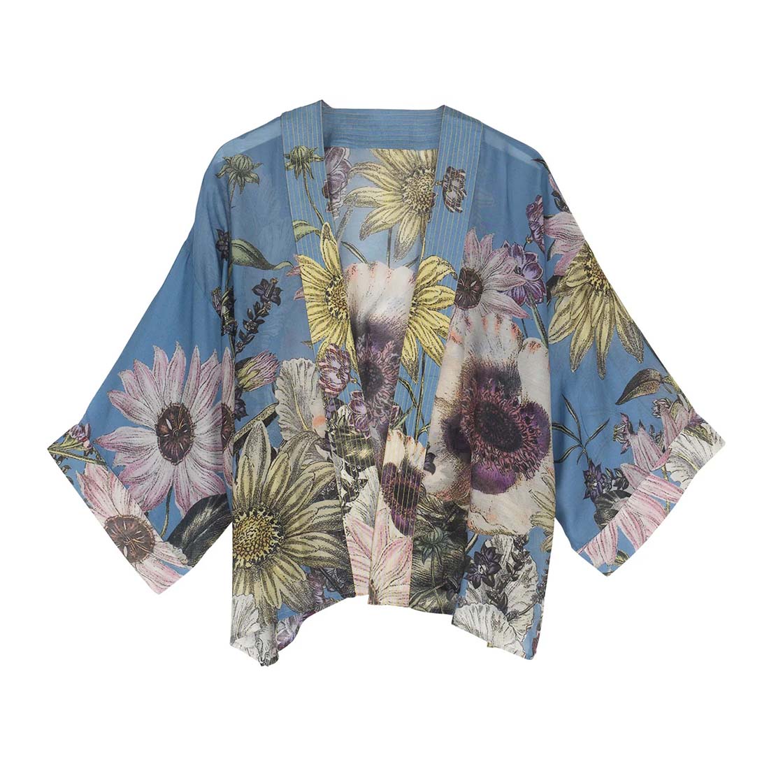 Floral kimono with a blue background on a white background