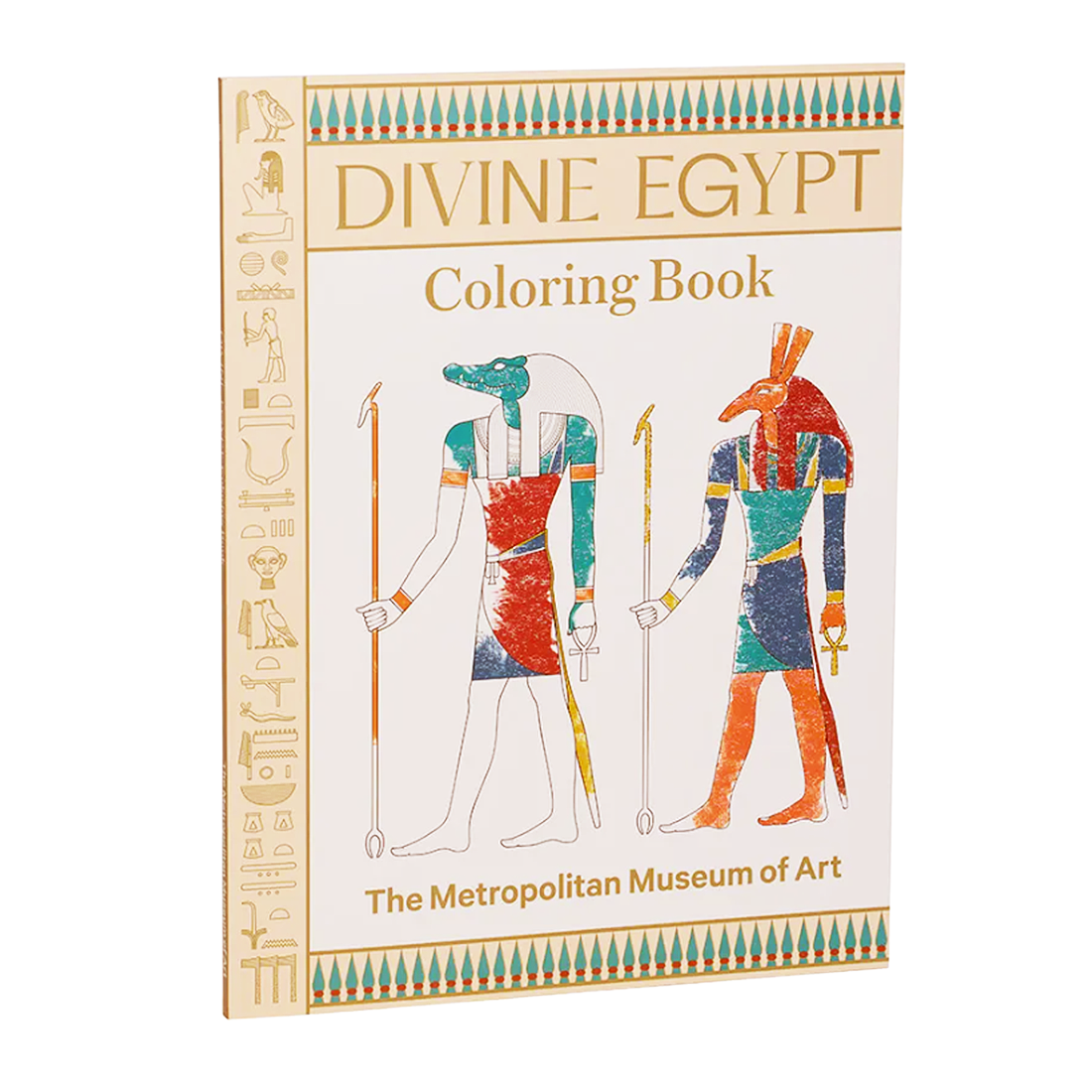 Coloring book cover titled 'Divine Egypt' with Egyptian Gods