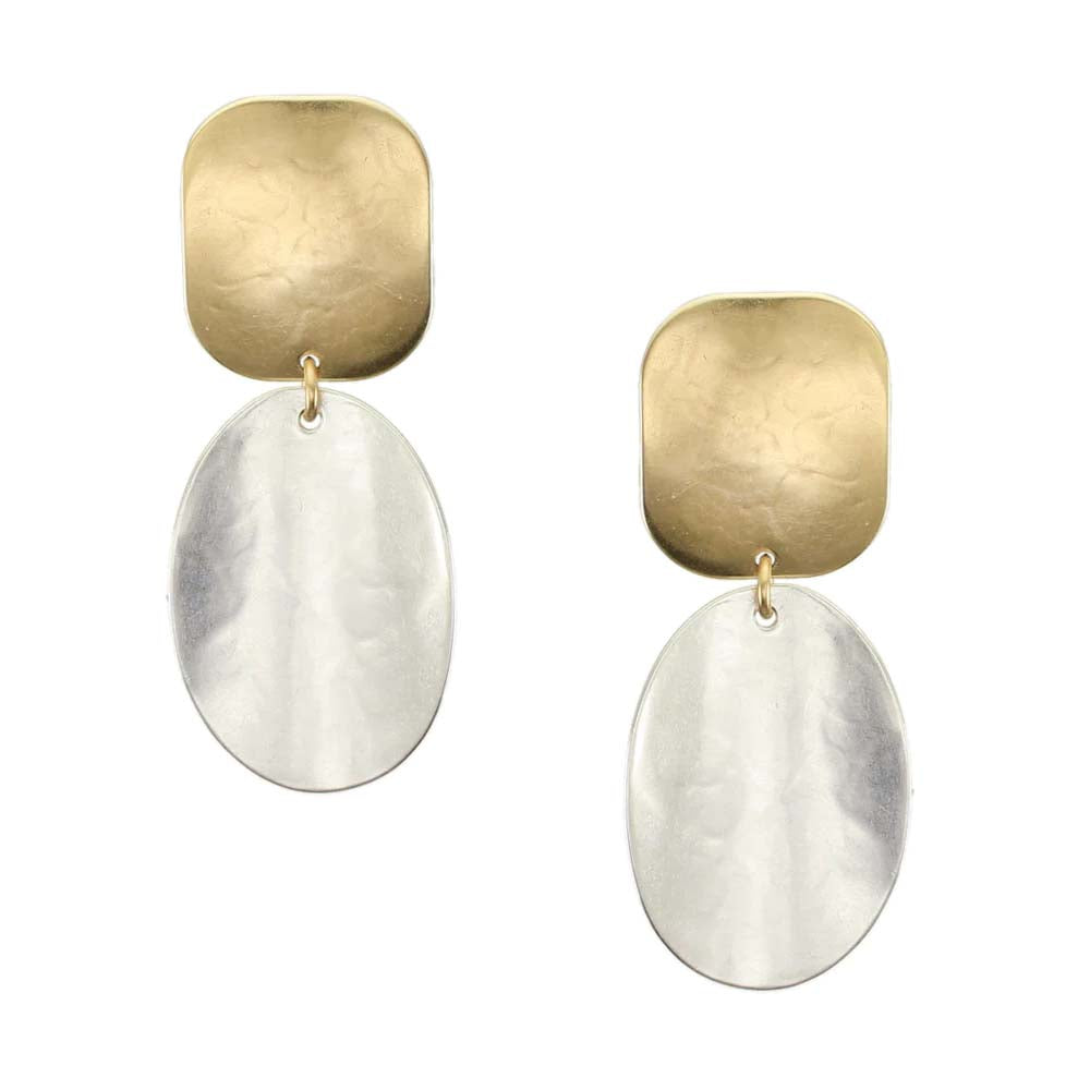 Rounded Rectangle with Dished Oval Clip On Earring