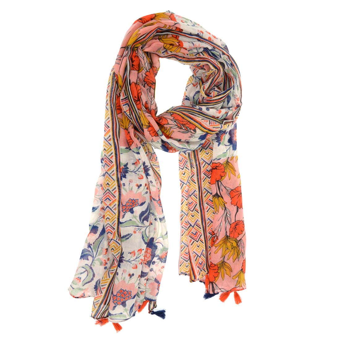Boho Floral Patch Tassel Scarf