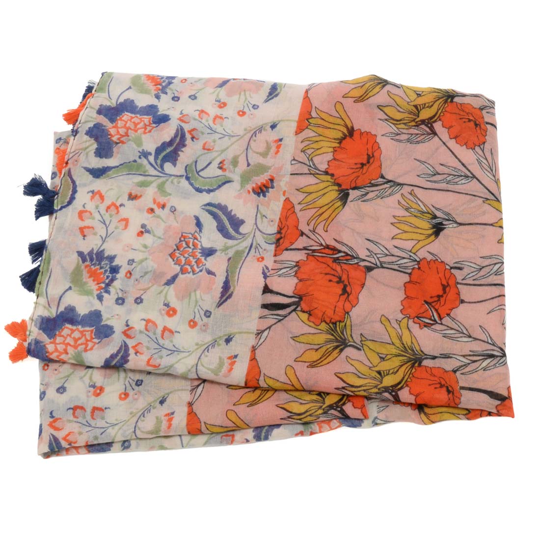 Boho Floral Patch Tassel Scarf