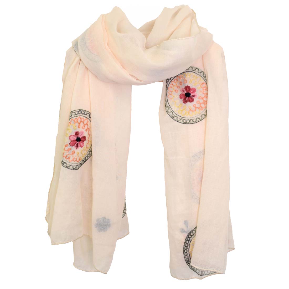 Cream Floral Embroidery Scarf