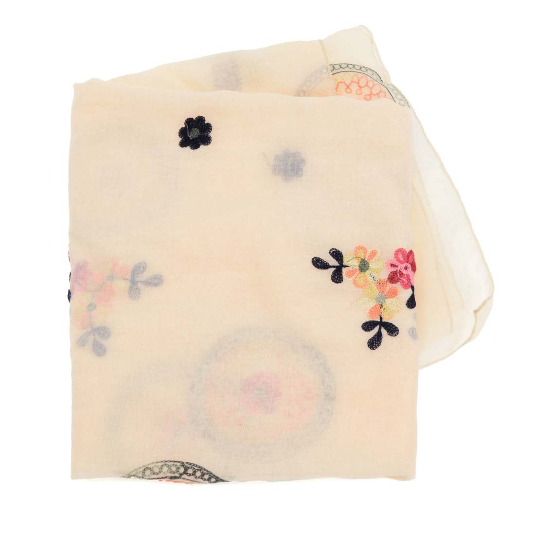 Cream Floral Embroidery Scarf