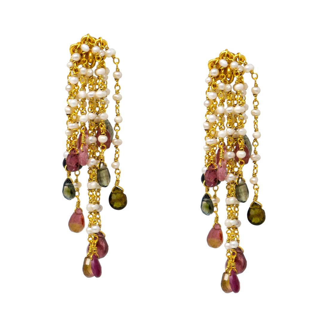 Tourmaline &amp; Pearl Waterfall Earrings