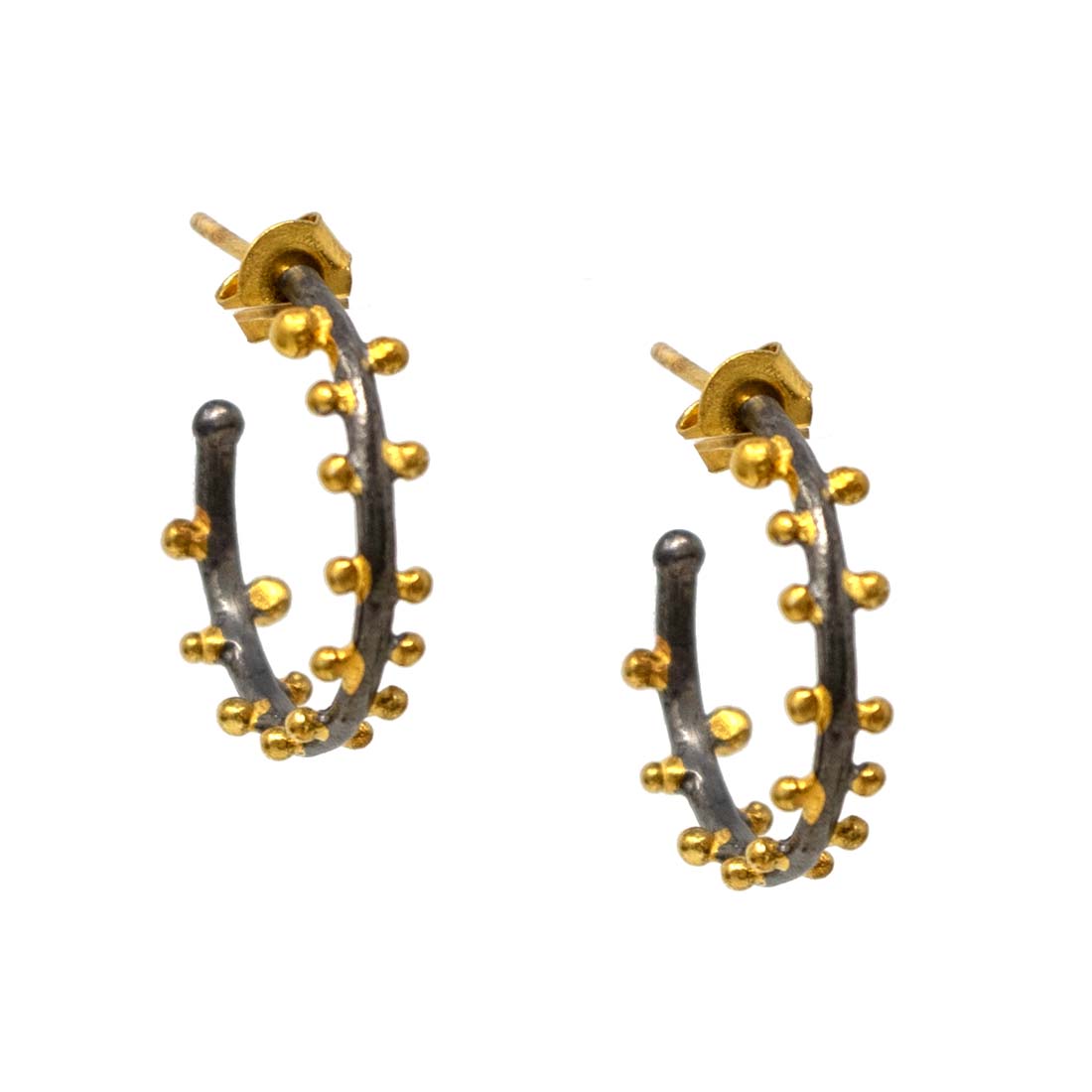 Gold Leaves Oxidized Silver Hoops