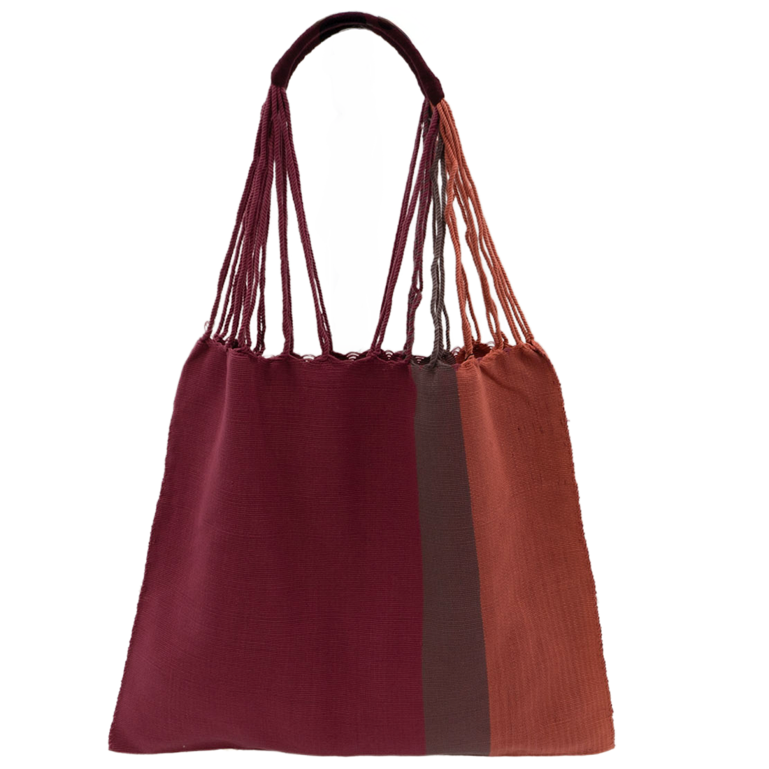 Two-toned red and brown tote bag