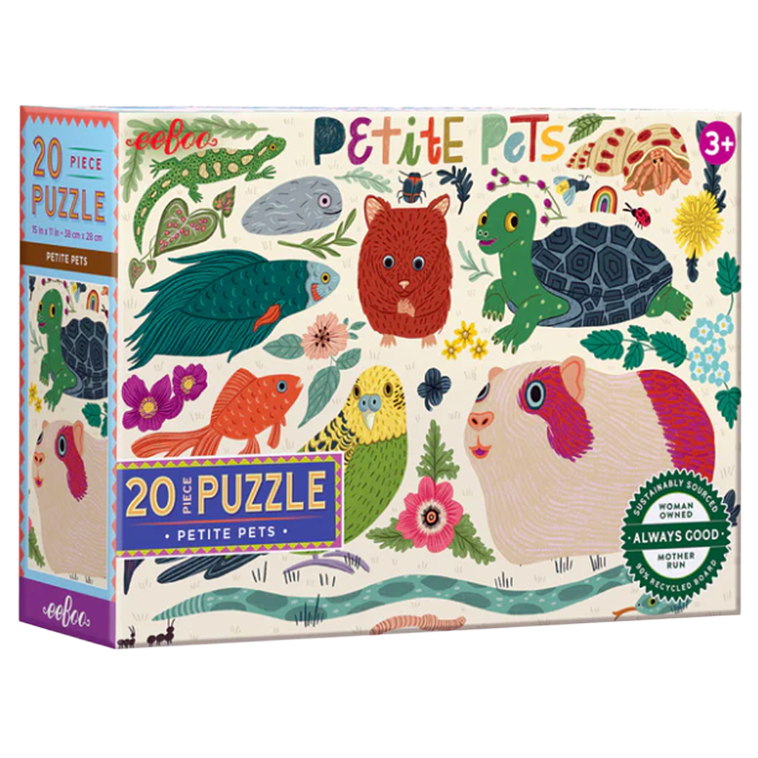 Children's puzzle box with colorful illustrations of animals and nature on a white background