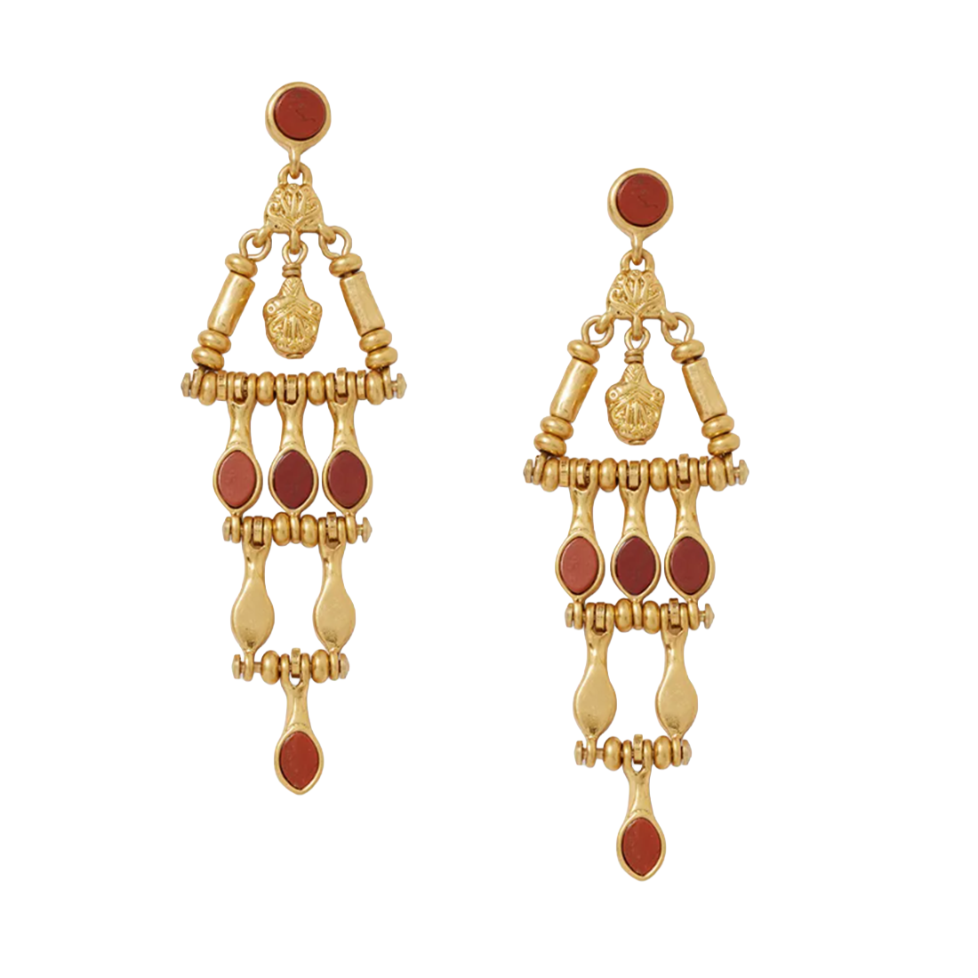 Egyptian Nefer Amulet Red Jasper Chandelier Earrings