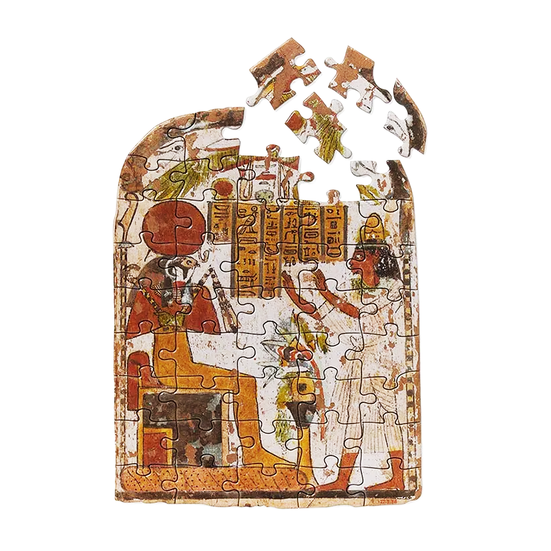 Jigsaw puzzle card with Egyptian slab design