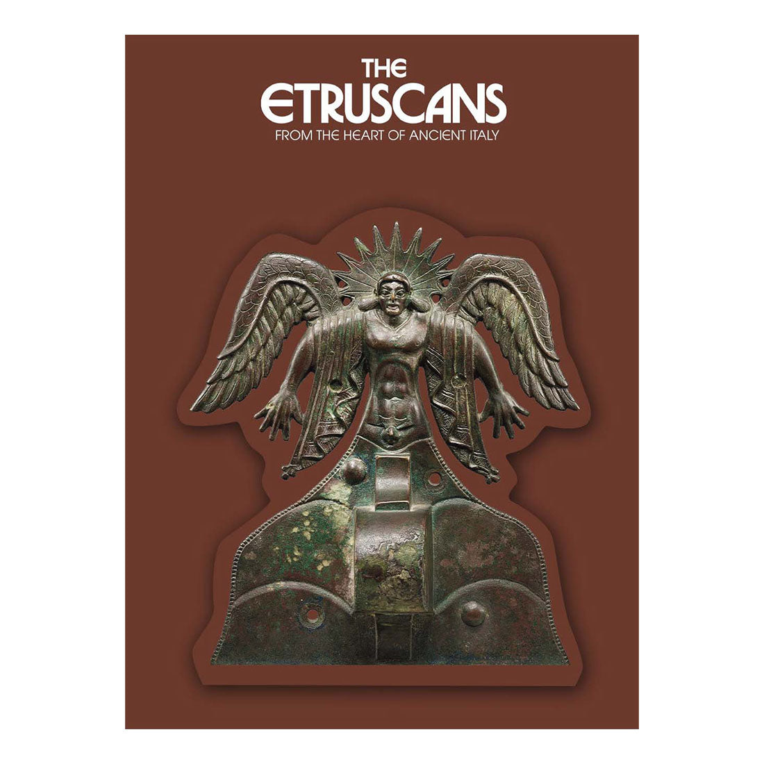 Book cover featuring an Etruscan artifact with an eagle and human figure on a brown background.