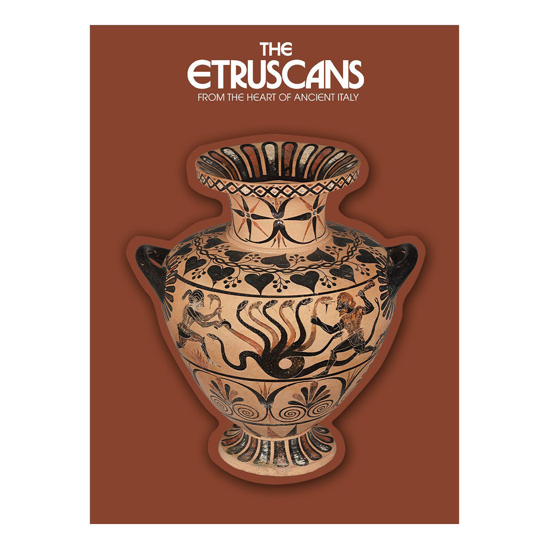 Magnet with Etruscan vase design on a brown background