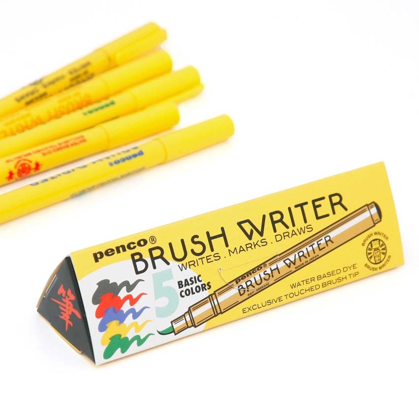Penco Brush Writer packaging with yellow and black design on a white background