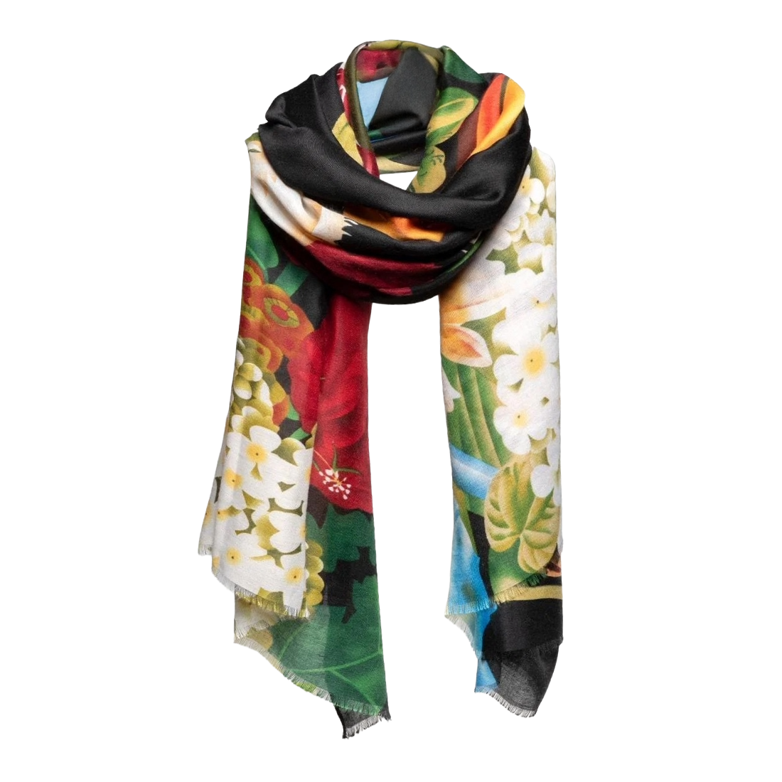 Vivid Floral Black Scarf