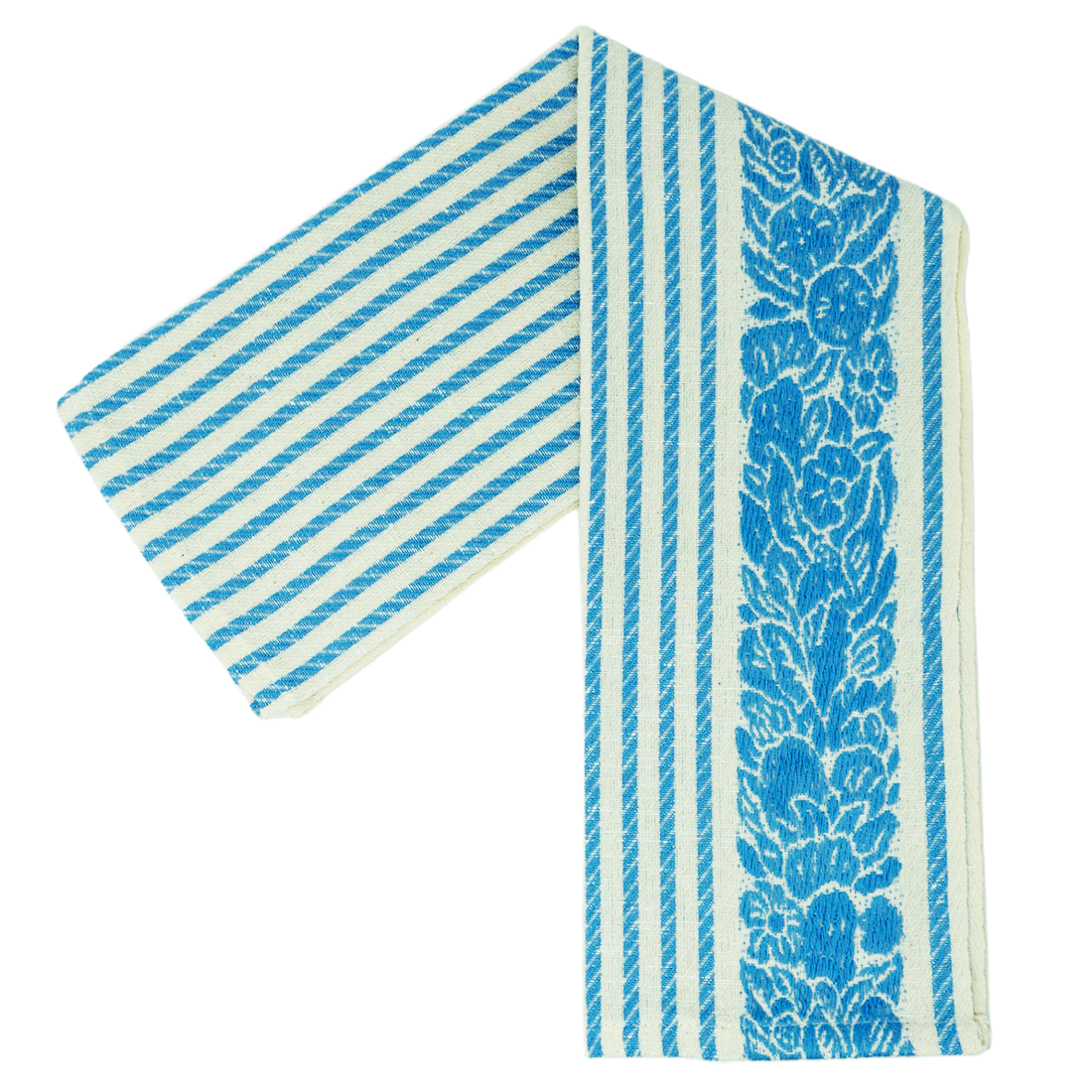 Blue floral and striped floral tea towel
