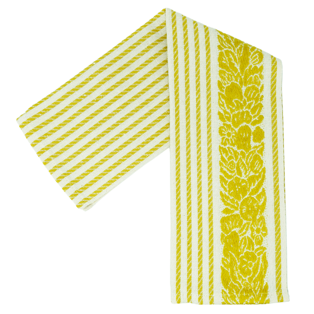 Gold and white striped floral tea towel