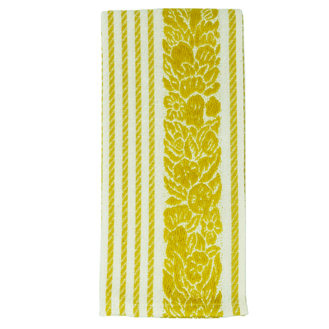 Gold and white striped floral tea towel