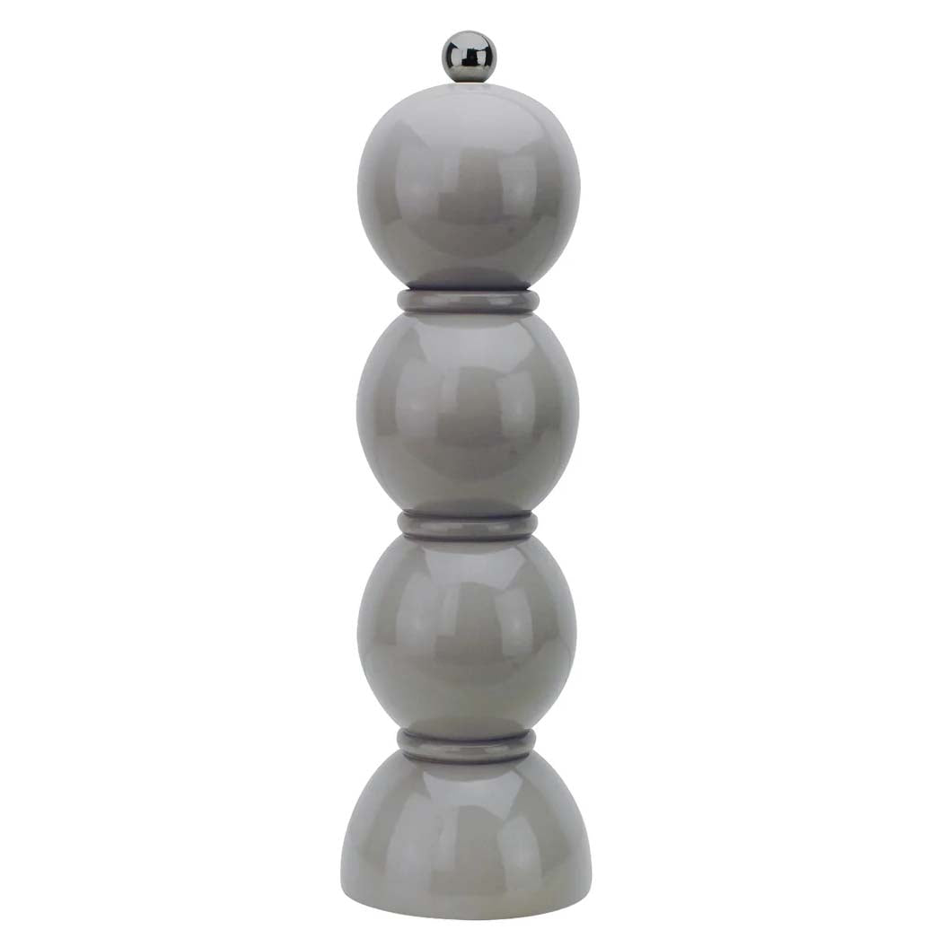 Gray ceramic pepper grinder on a white background