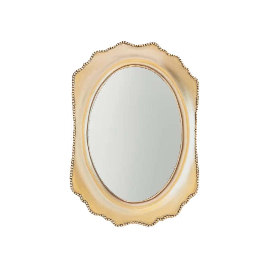 Decorative mirror with a gold frame on a white background