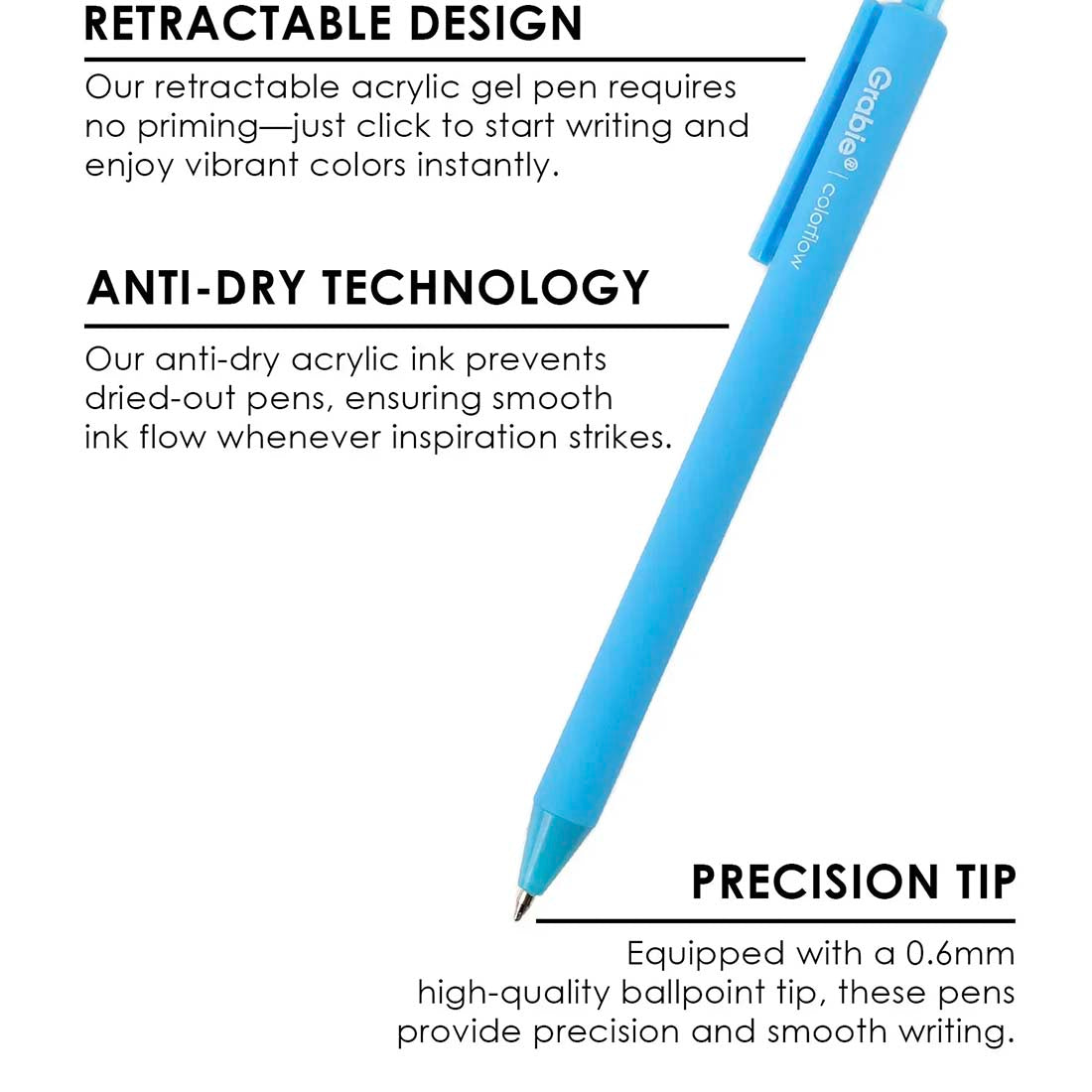 Retractable Colorflow Acrylic Gel Pen Set of 12