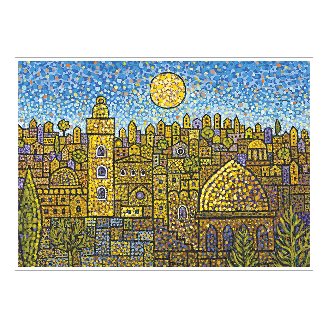 Artistic depiction of a cityscape with a dome under a starry sky.