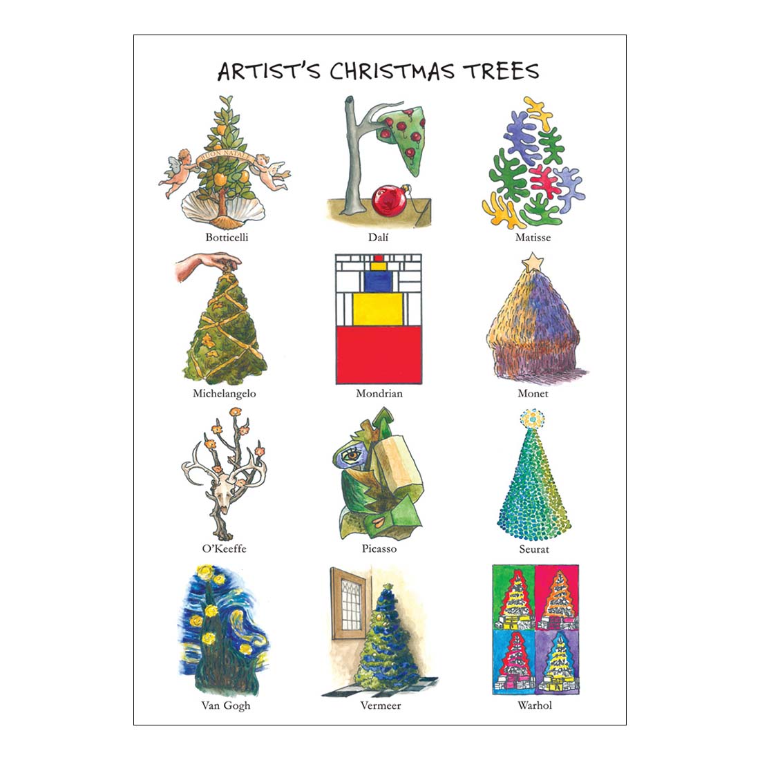 Artist&#39;s Christmas Trees Boxed Holiday Cards